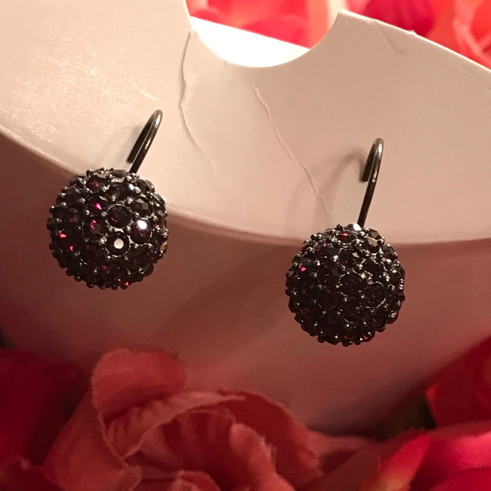Black silver / purple stones earrings